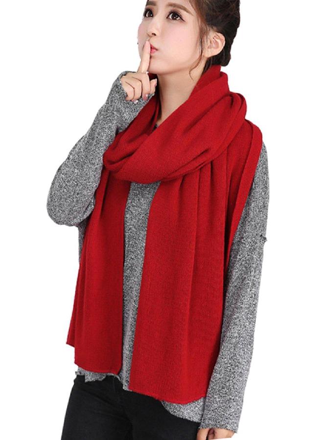 Wander Agio Women's Warm Long Shawl Winter Scarfs Large Scarf Pure Color Wine Red - Image 3