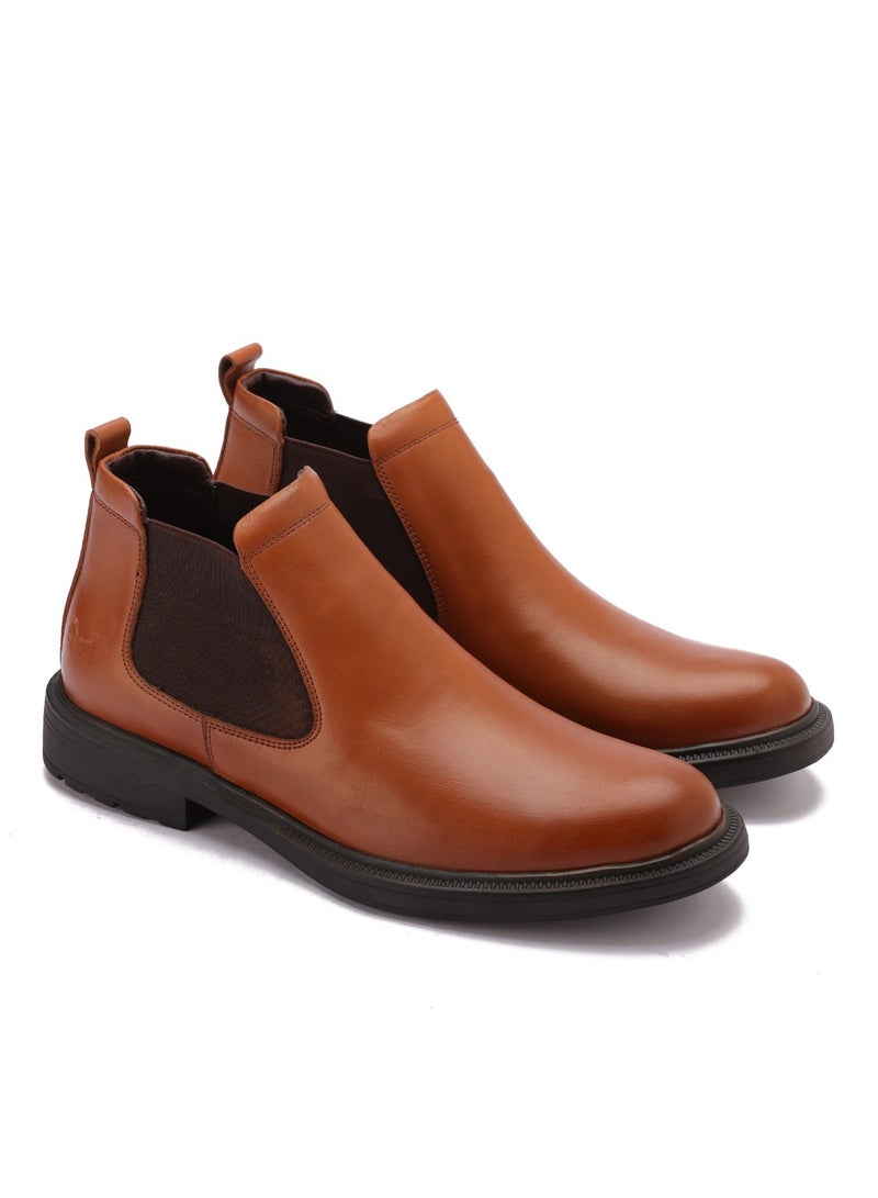 هاف بوت رجالي مميز مصنوع من الجلد الطبيعي أنيق ونعل رابر مقاوم للإنزلاق - Image 2