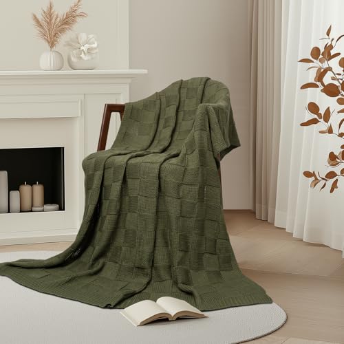 MACEVIA Olive Green Classical Checkered Blanket for Couch 50" X 60" Knitted Christmas Throw Blanket for Bed Sofa Living Room Christmas Decorative Blanket (Olive Green) - Image 5