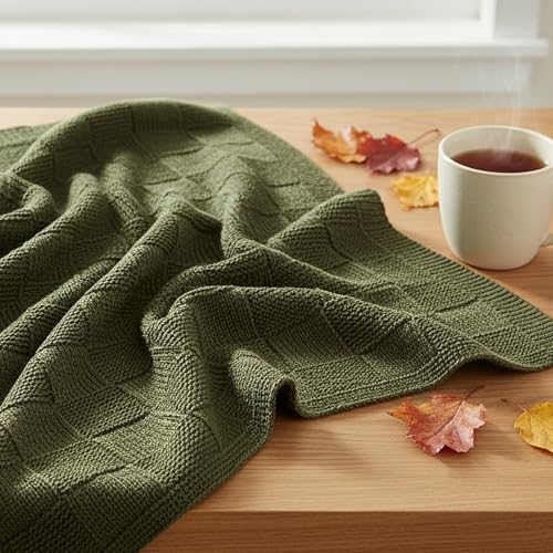 MACEVIA Olive Green Classical Checkered Blanket for Couch 50" X 60" Knitted Christmas Throw Blanket for Bed Sofa Living Room Christmas Decorative Blanket (Olive Green) - Image 3