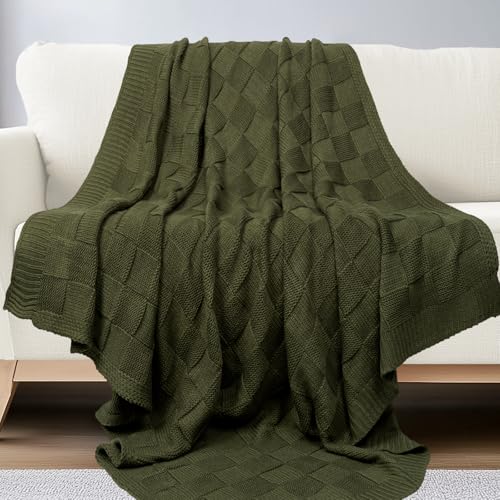 MACEVIA Olive Green Classical Checkered Blanket for Couch 50" X 60" Knitted Christmas Throw Blanket for Bed Sofa Living Room Christmas Decorative Blanket (Olive Green) - Image 4