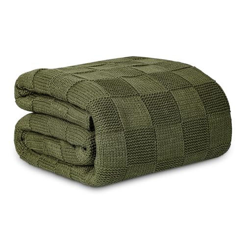 MACEVIA Olive Green Classical Checkered Blanket for Couch 50" X 60" Knitted Christmas Throw Blanket for Bed Sofa Living Room Christmas Decorative Blanket (Olive Green) - Image 1