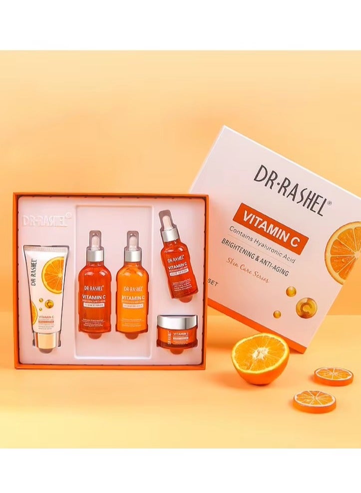 DR.RASHEL BEAUTY ELIXIRS Vitamin C Brightening and Anti Aging Skin Care Set 5pcs with Toner Serum Cream Face Wash Cleansing Milk Plus Free Vitamin C Silk Mask  - Image 2
