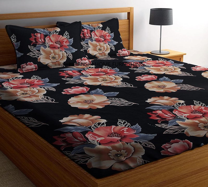 HIYANSHI HOME FURNISHING HIYANSHI HOME FURNISHING Microfiber Double Bedsheet with 2 Pillow Covers Black  - Image 1