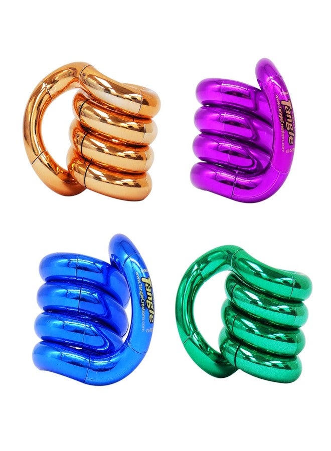 Tangle® Jr. Metallic 4-Pack(Blue, Green, Magenta, Gold) - Genuine Tangle Fidget - Fidget Toy for Kids and Adults - Metallic Shiny Fidget Desk Toy - Image 1