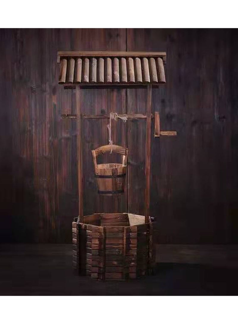 LINGWEI Wooden Planter Wooden Free Standing Flower Pot Well Shape Flower Container Decorative Item For Home Garden Basket Large Capicity Garden Feature - Image 3