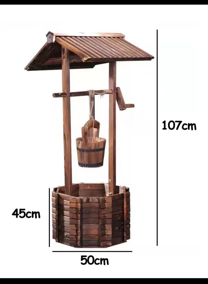 LINGWEI Wooden Planter Wooden Free Standing Flower Pot Well Shape Flower Container Decorative Item For Home Garden Basket Large Capicity Garden Feature - Image 5