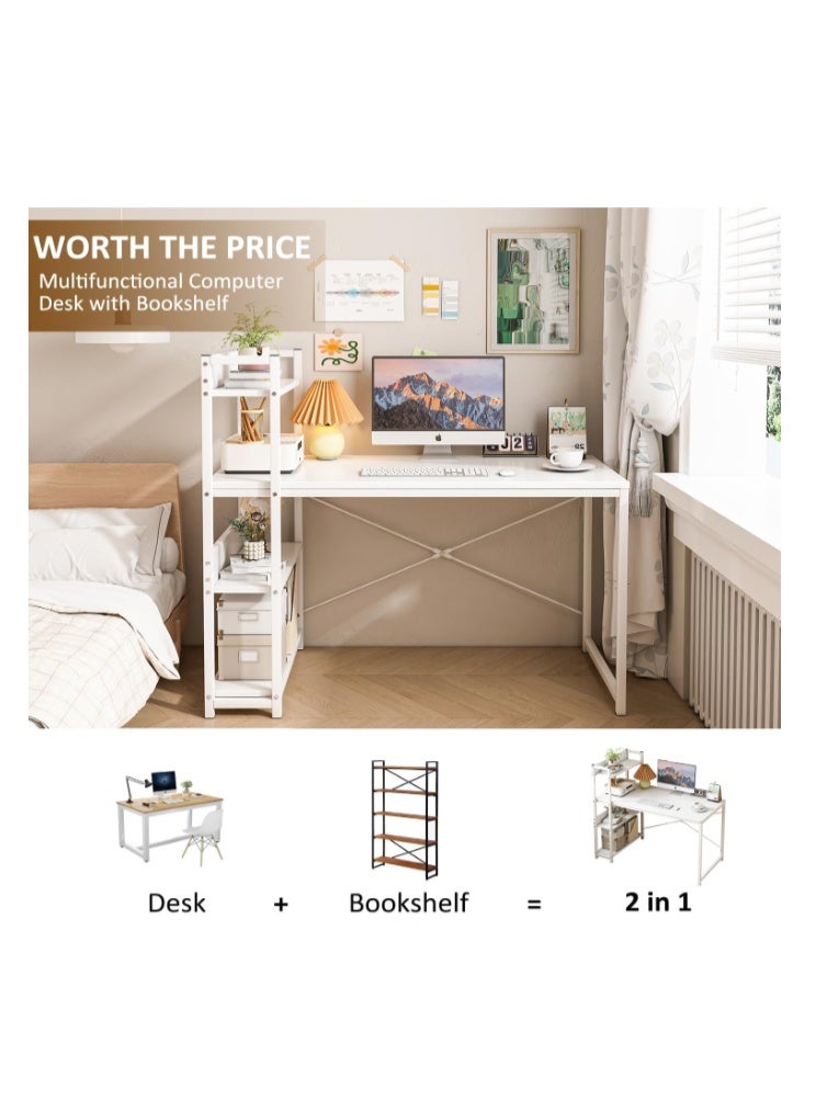 JANTENS Computer Table with Bookshelf, Home Office Desk Gaming Writing Study Table White 120 * 50 * 72 cm - Image 5