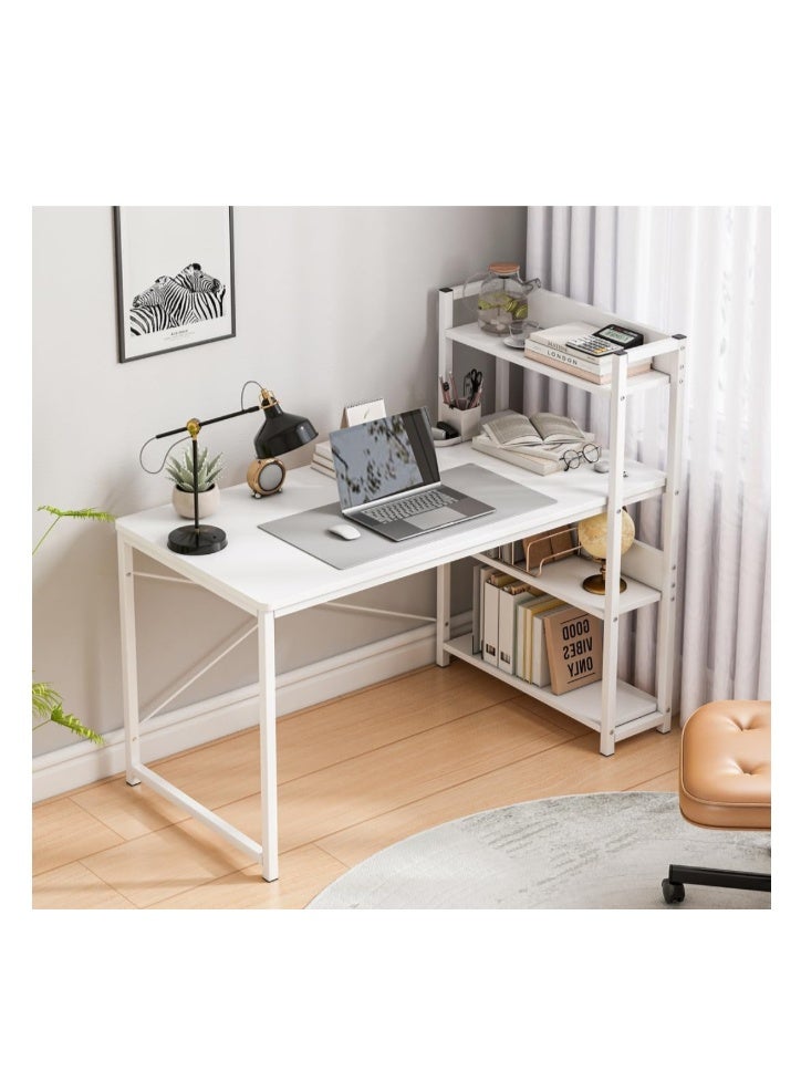 JANTENS Computer Table with Bookshelf, Home Office Desk Gaming Writing Study Table White 120 * 50 * 72 cm - Image 1