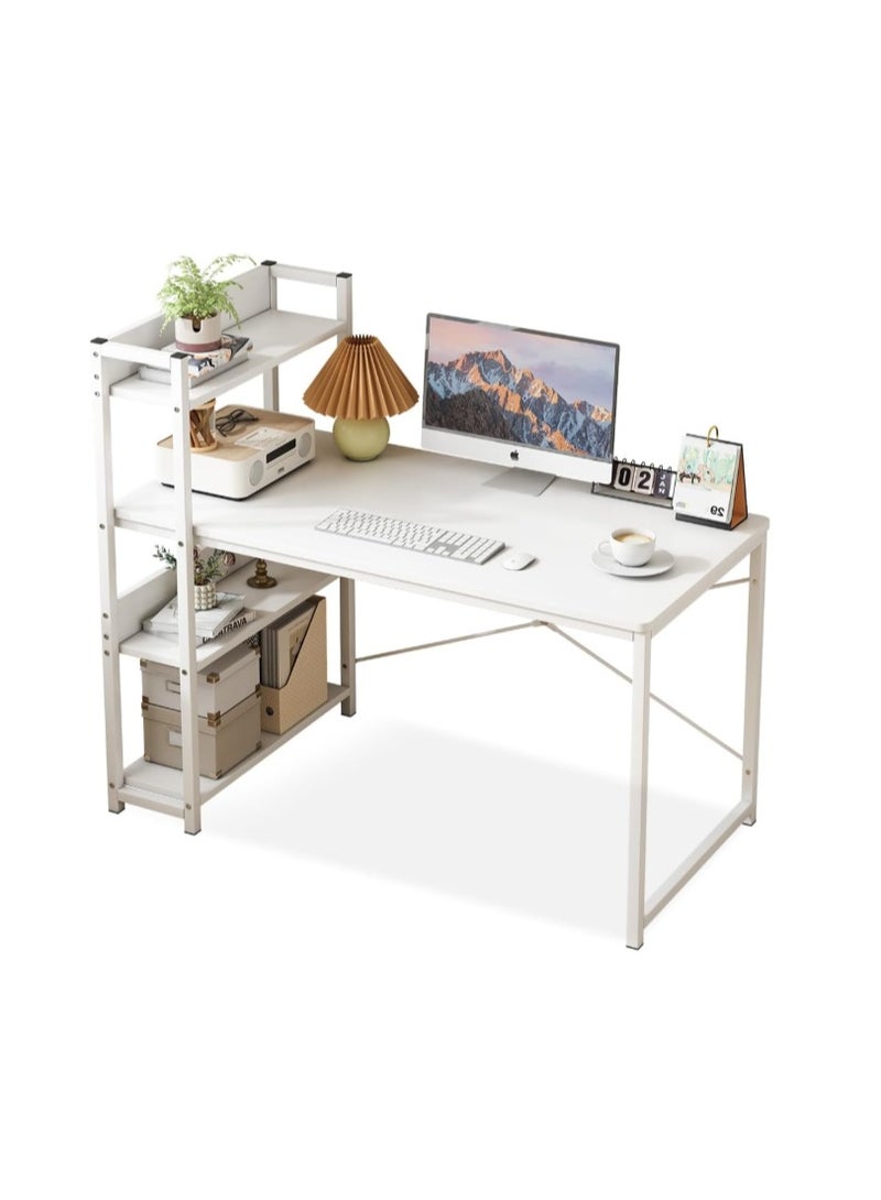 JANTENS Computer Table with Bookshelf, Home Office Desk Gaming Writing Study Table White 120 * 50 * 72 cm - Image 3