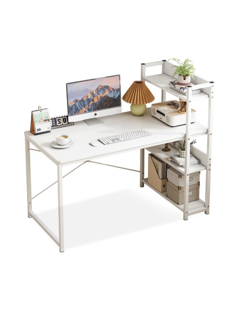 JANTENS Computer Table with Bookshelf, Home Office Desk Gaming Writing Study Table White 120 * 50 * 72 cm - Image 2