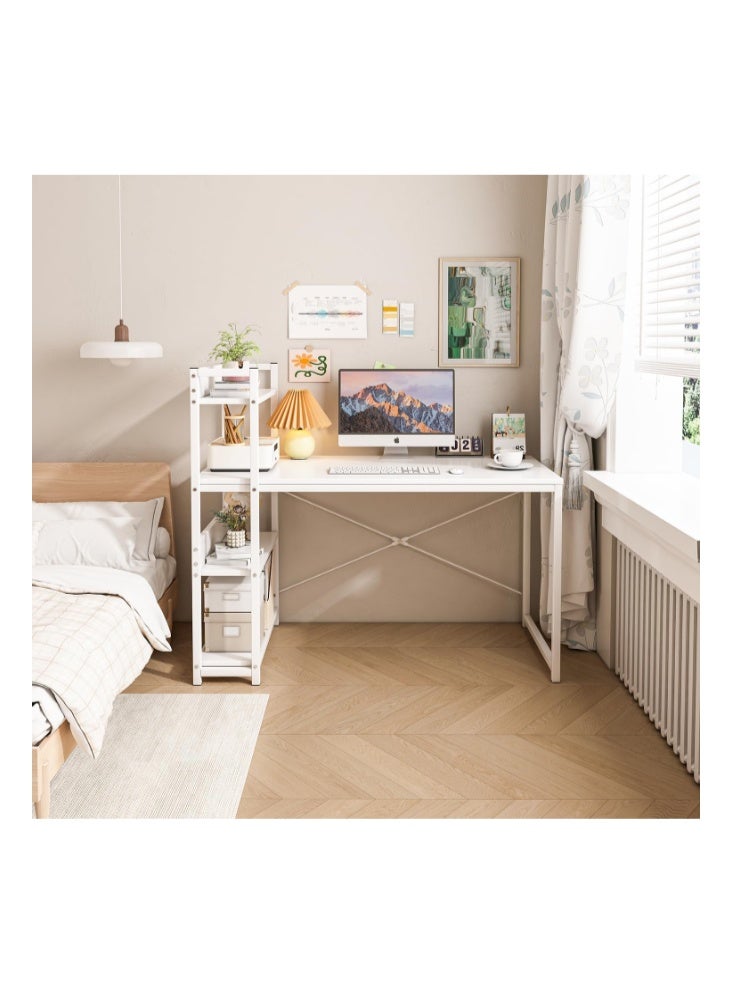 JANTENS Computer Table with Bookshelf, Home Office Desk Gaming Writing Study Table White 120 * 50 * 72 cm - Image 4