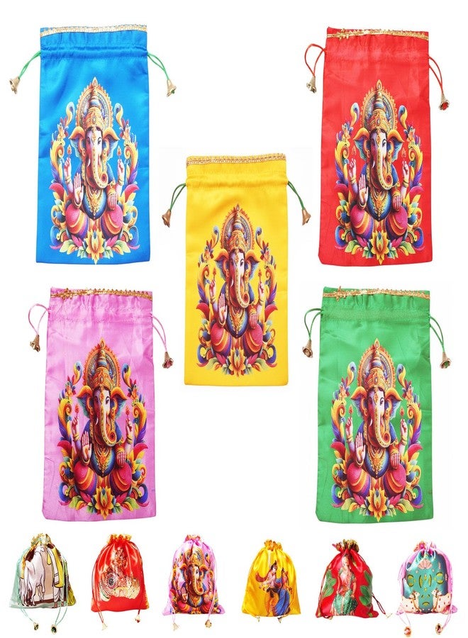 RED WIND (20 x 25 cm Potli Bags with Drawstring Closure|Pack of 20 | Lord Ganesh Design | Fabric Gift Pouches for Pooja, Weddings, Return Gifts, Jewellery, Functions & Festivals - Image 1