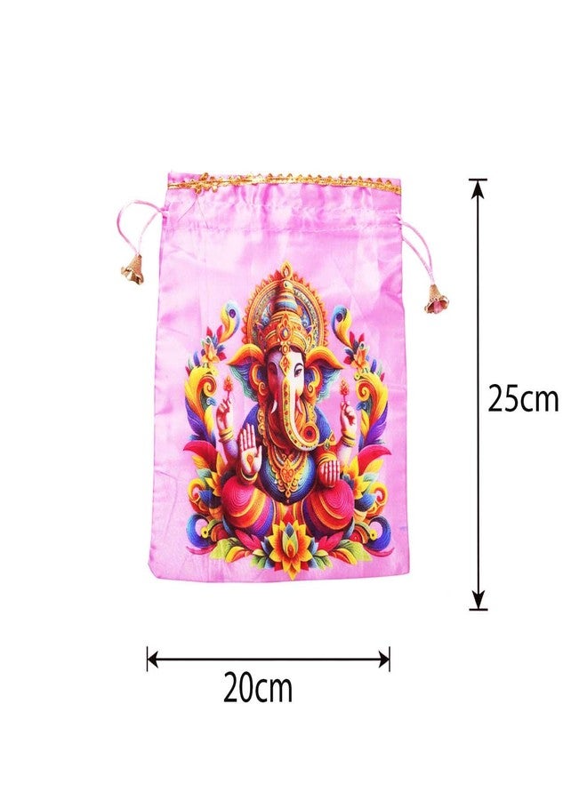 RED WIND (20 x 25 cm Potli Bags with Drawstring Closure|Pack of 20 | Lord Ganesh Design | Fabric Gift Pouches for Pooja, Weddings, Return Gifts, Jewellery, Functions & Festivals - Image 5