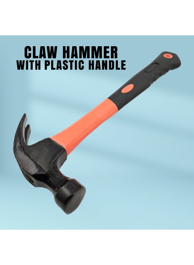 500g Claw Hammer with Plastic Handle, Forged Steel Head, Shock Absorbing Non Slip Grip, Nail Puller Hammer for Woodworking, Carpentry, Home Repair, Construction, DIY Projects - Image 1