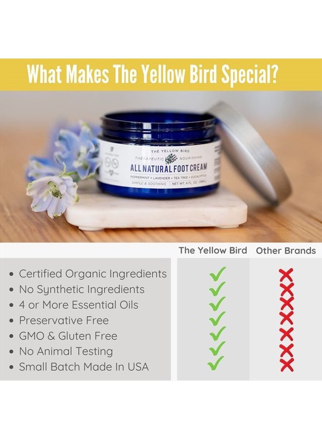 The Yellow Bird Yellow Bird Natural Foot Cream - For Dry and Cracked Feet Repair. Organic Athlete's Foot Balm. Salve Moisturizer for Heel Care & Callus Treatment with Tea Tree Oil & Peppermint Essential Oils - Image 4