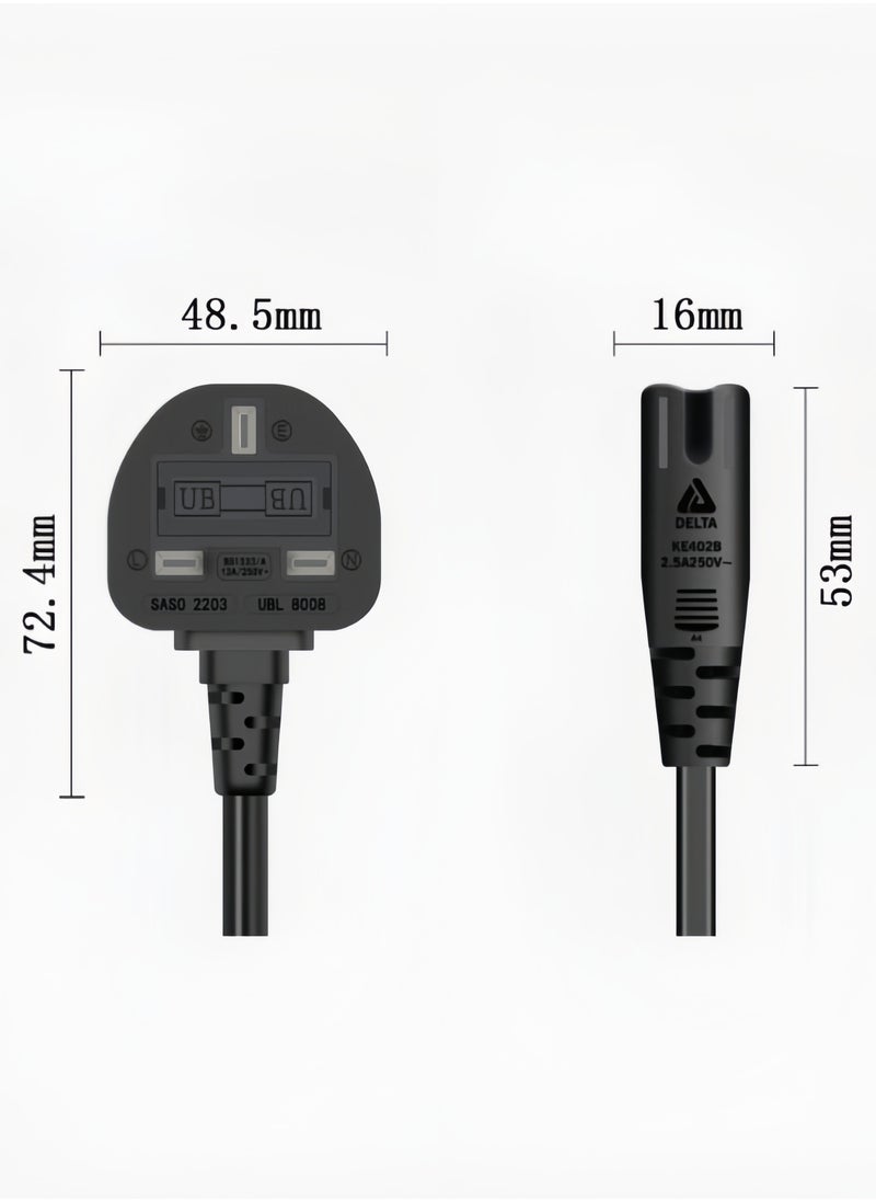 Generic 2-pin AC power cord, compatible with TV, printer, speaker, digital camera, etc., British standard power cord  - Image 4