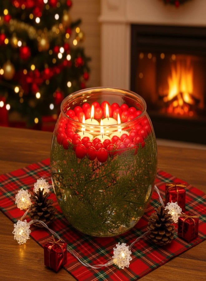 Vesici 96 Pcs Christmas Vase Filler Set Christmas Table Decoration with Vase - Plastic Clear Decorative Bowl, Artificial Red Berries Beads, Faux Pine Needles, Floating Candles for DIY Crafts Supplies - Image 3