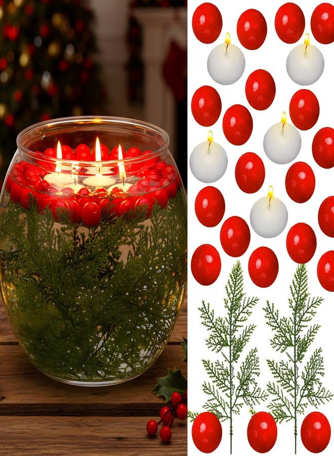 Vesici 96 Pcs Christmas Vase Filler Set Christmas Table Decoration with Vase - Plastic Clear Decorative Bowl, Artificial Red Berries Beads, Faux Pine Needles, Floating Candles for DIY Crafts Supplies - Image 1