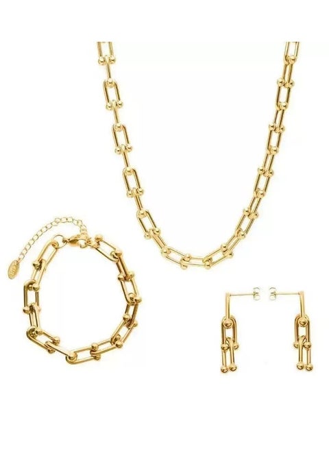 مجموعة مجوهرات مقلية من الذهب المقعدة من الذهب المقعد بزاوية 14K مجموعة مجوهرات للنساء - تشمل قلادة قابلة للتعديل وسوار وأقراط متدلية - مجموعة ملحق رابط مكتنزة