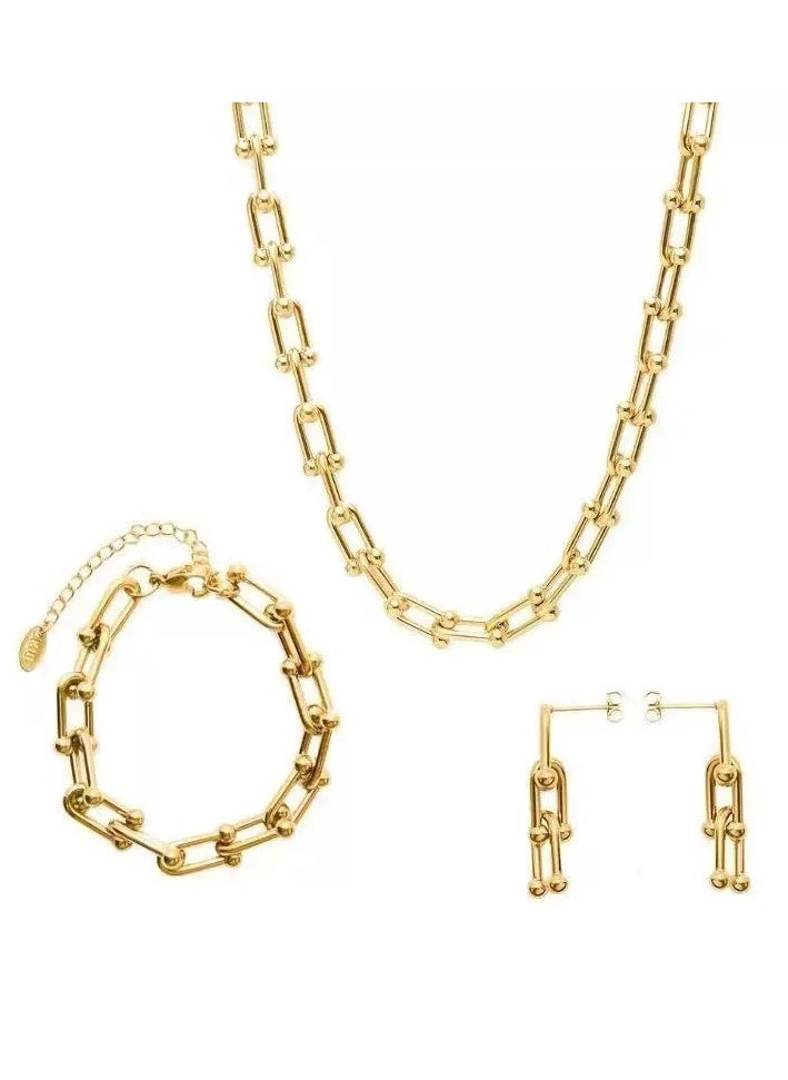 SYNSYB - SYNSYB Luxurious 14K Gold Plated Paperclip Chain Jewelry Set for Women - Includes Adjustable Necklace, Bracelet, and Dangle Earrings - Chunky Link Accessory Collection - Image 1