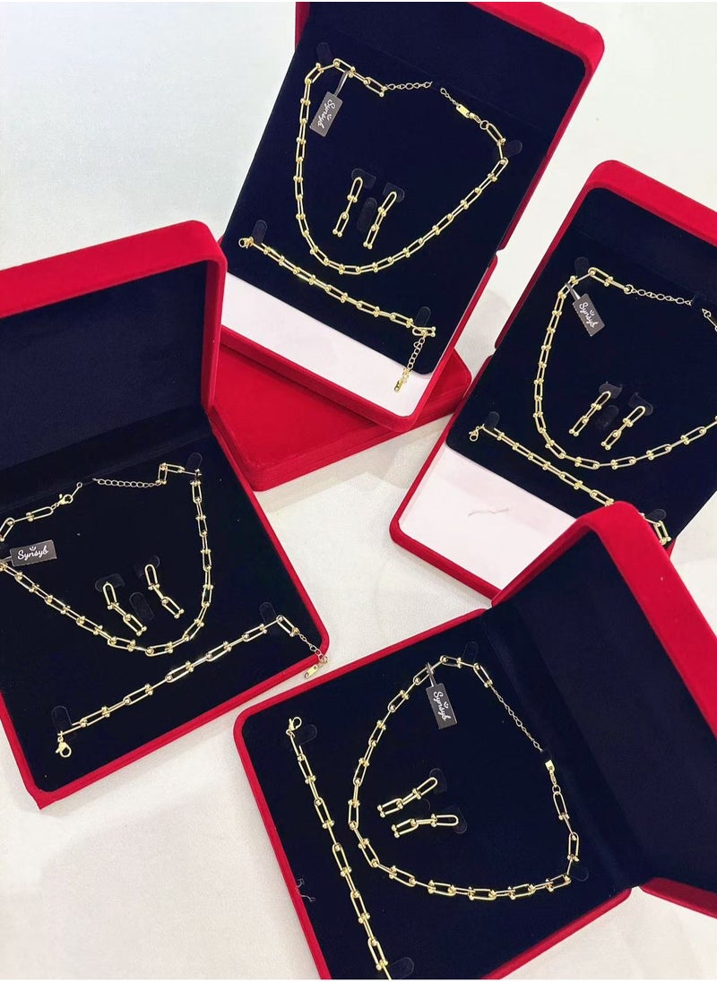 SYNSYB - SYNSYB Luxurious 14K Gold Plated Paperclip Chain Jewelry Set for Women - Includes Adjustable Necklace, Bracelet, and Dangle Earrings - Chunky Link Accessory Collection - Image 1
