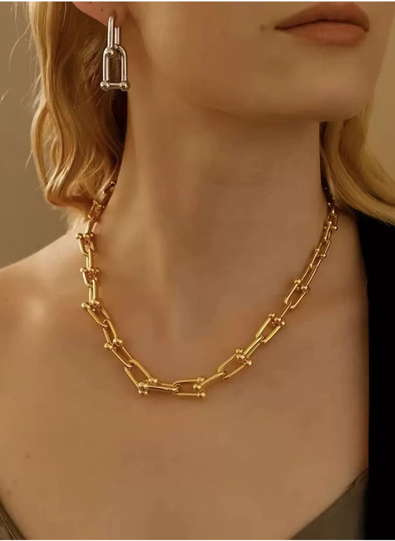 SYNSYB - SYNSYB Luxurious 14K Gold Plated Paperclip Chain Jewelry Set for Women - Includes Adjustable Necklace, Bracelet, and Dangle Earrings - Chunky Link Accessory Collection - Image 1