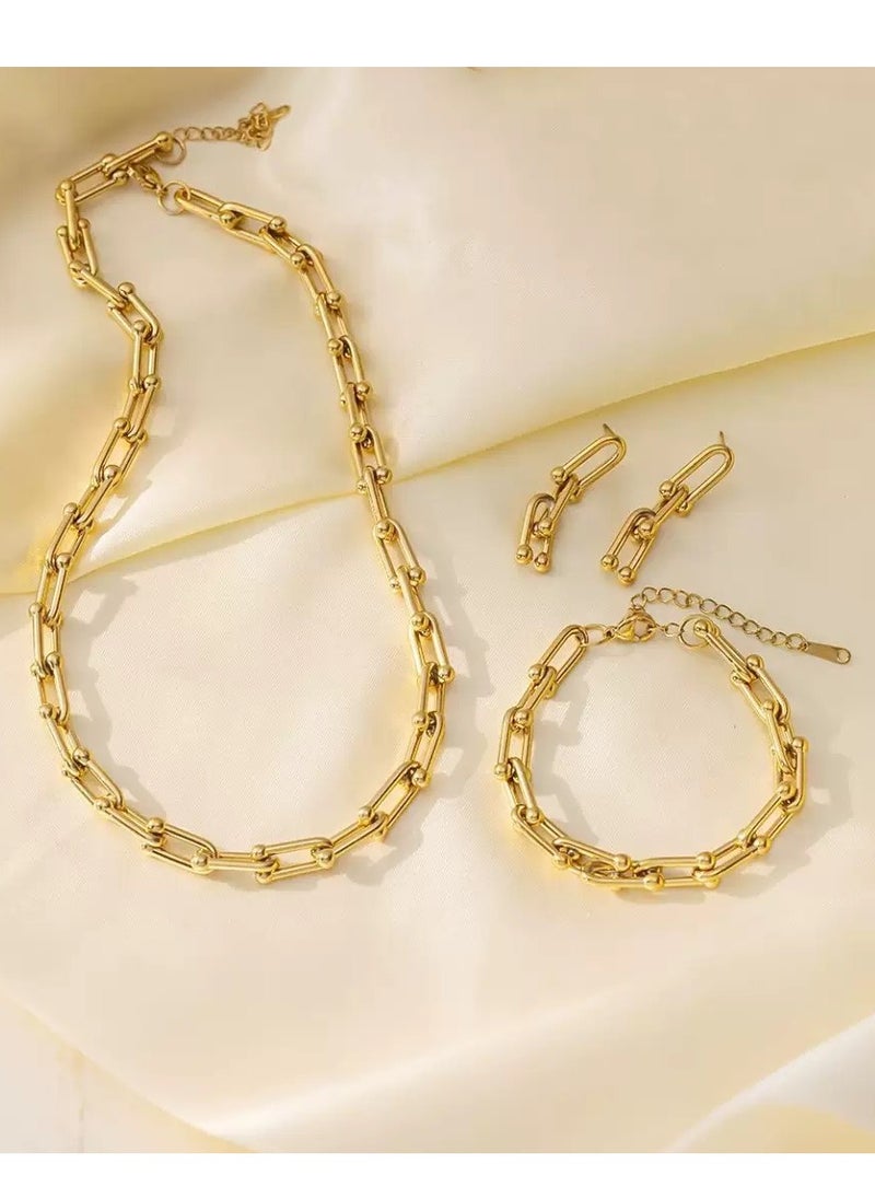 SYNSYB - SYNSYB Luxurious 14K Gold Plated Paperclip Chain Jewelry Set for Women - Includes Adjustable Necklace, Bracelet, and Dangle Earrings - Chunky Link Accessory Collection - Image 1