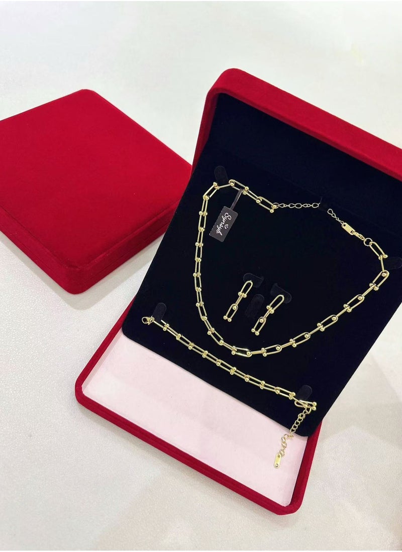 SYNSYB - SYNSYB Luxurious 14K Gold Plated Paperclip Chain Jewelry Set for Women - Includes Adjustable Necklace, Bracelet, and Dangle Earrings - Chunky Link Accessory Collection - Image 1