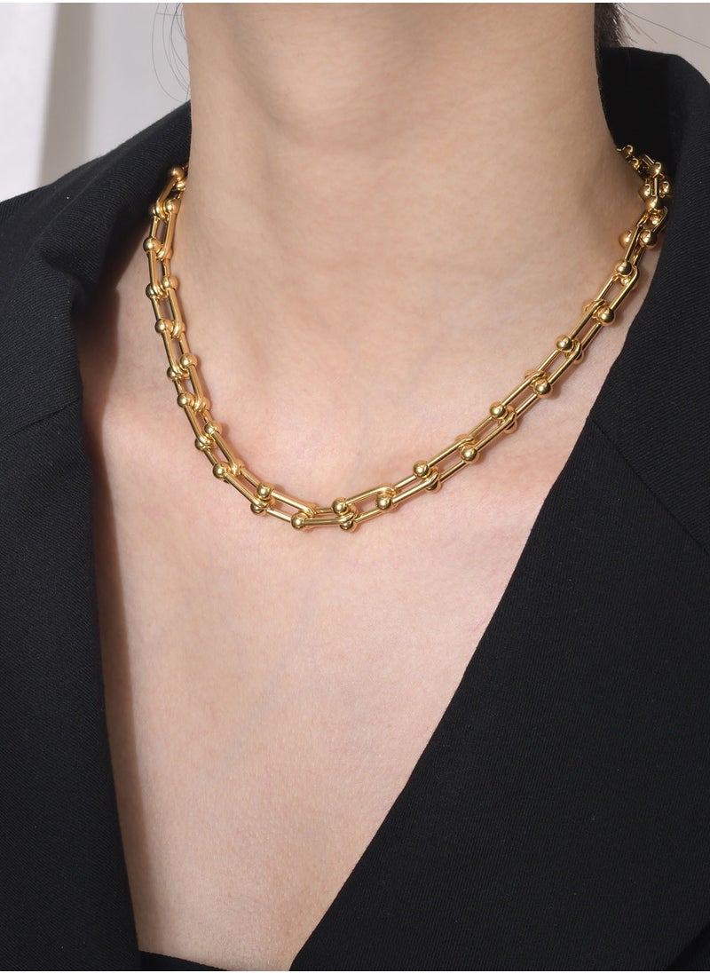 SYNSYB - SYNSYB Luxurious 14K Gold Plated Paperclip Chain Jewelry Set for Women - Includes Adjustable Necklace, Bracelet, and Dangle Earrings - Chunky Link Accessory Collection - Image 1