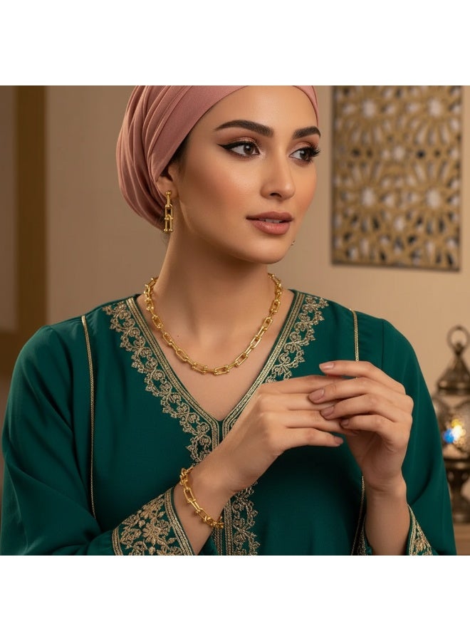 سنسيب مجموعة مجوهرات مقلية من الذهب المقعدة من الذهب المقعد بزاوية 14K مجموعة مجوهرات للنساء - تشمل قلادة قابلة للتعديل وسوار وأقراط متدلية - مجموعة ملحق رابط مكتنزة - Image 2