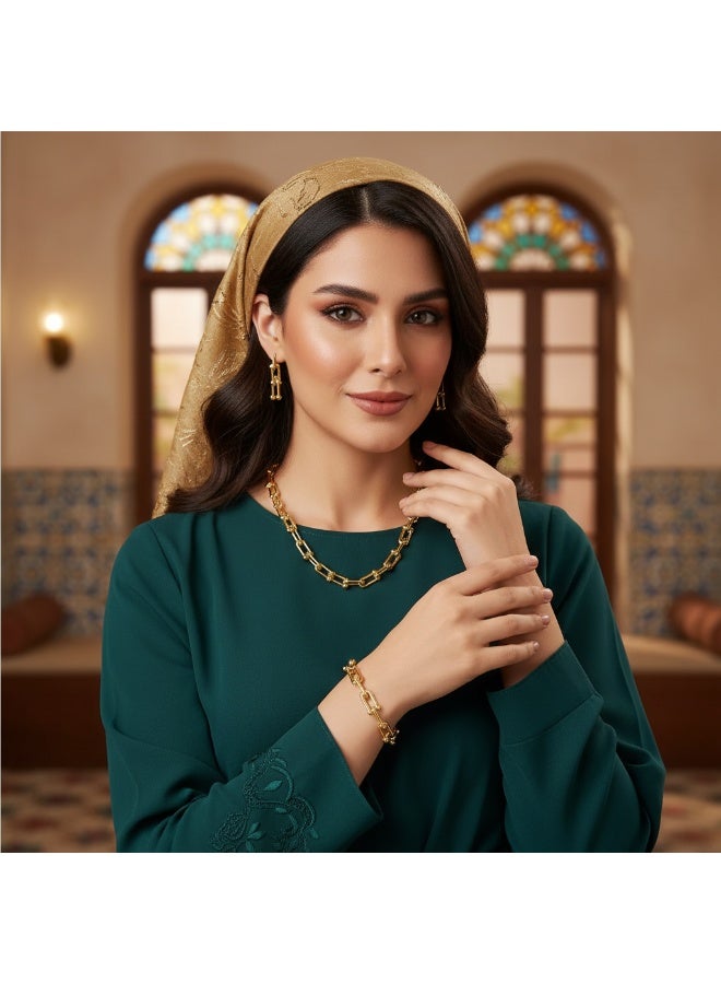 سنسيب مجموعة مجوهرات مقلية من الذهب المقعدة من الذهب المقعد بزاوية 14K مجموعة مجوهرات للنساء - تشمل قلادة قابلة للتعديل وسوار وأقراط متدلية - مجموعة ملحق رابط مكتنزة - Image 4