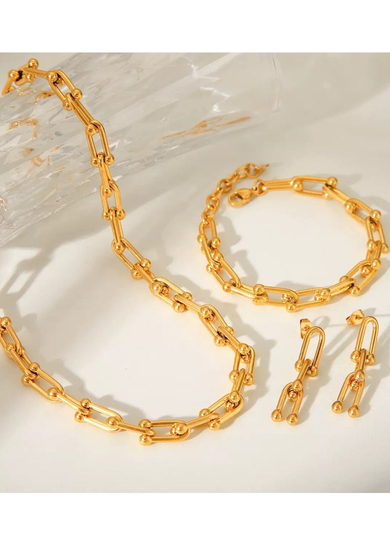 سنسيب مجموعة مجوهرات مقلية من الذهب المقعدة من الذهب المقعد بزاوية 14K مجموعة مجوهرات للنساء - تشمل قلادة قابلة للتعديل وسوار وأقراط متدلية - مجموعة ملحق رابط مكتنزة - Image 5