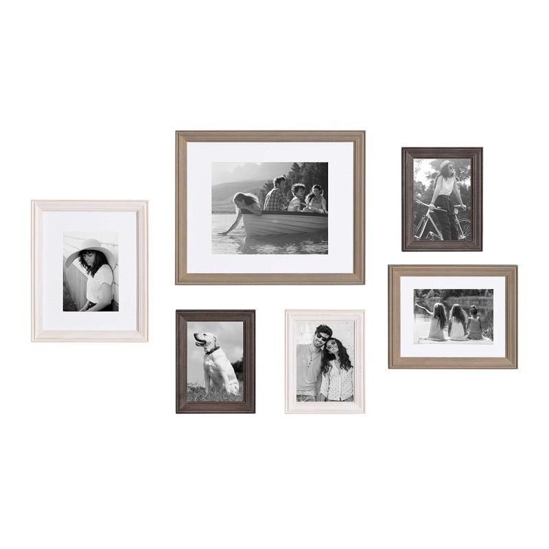 Kate and Laurel Kate and Laurel Bordeaux Gallery Frame Wall Kit Set of 6 with Assorted Size Frames in 3 Different Finishes  Whitewash Charcoal Gray and Rustic Gray 