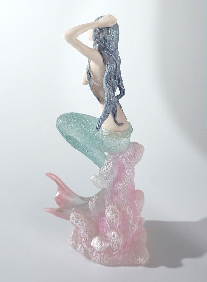 Rayberro Crystal Mermaid Figurines 7.28" Clear Resin Mermaid Sculpture Mediterranean Princess Ornaments Home Office Desktop Bookshelf Mermaid Collectible Figurines Crafts Fish Tank Aquarium Decoration - Image 2