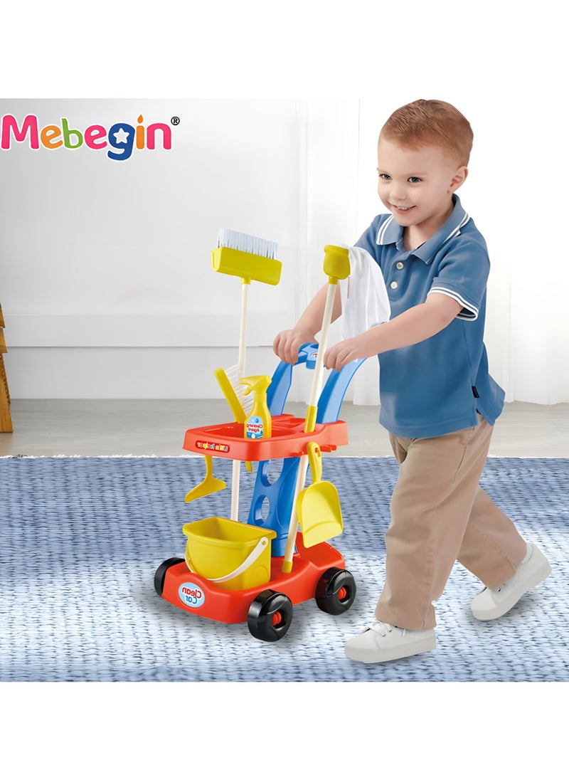 ميبيجين - طقم تنظيف للأطفال مكون من 8 قطع، أدوات تنظيف محاكاة، عربة تنظيف منزلية قابلة للفصل مع مكنسة ومقلاة غبار وزجاجة رذاذ، أدوات تنظيف منزلية مبتكرة، هدية مثالية للأطفال من سن 3 سنوات فأكثر - Image 1
