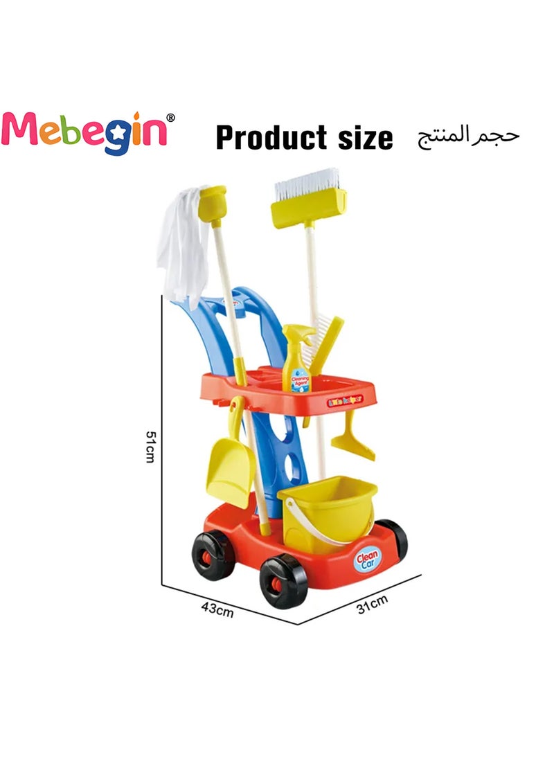 ميبيجين - طقم تنظيف للأطفال مكون من 8 قطع، أدوات تنظيف محاكاة، عربة تنظيف منزلية قابلة للفصل مع مكنسة ومقلاة غبار وزجاجة رذاذ، أدوات تنظيف منزلية مبتكرة، هدية مثالية للأطفال من سن 3 سنوات فأكثر - Image 1