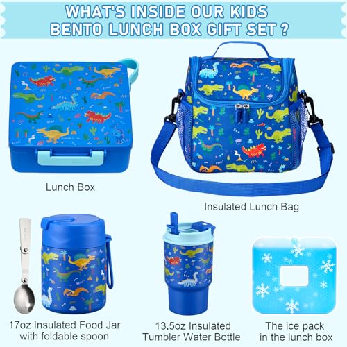 Howeemo Bento Lunch Box for Kids with 17oz Soup Thermo,Insulated Tumbler Water Bottle and Insulated Lunch Bag,Leak-Proof 3 Compartment Lunch Food Container with with Ice Pack for Kids to School-Dinosaur - Image 2