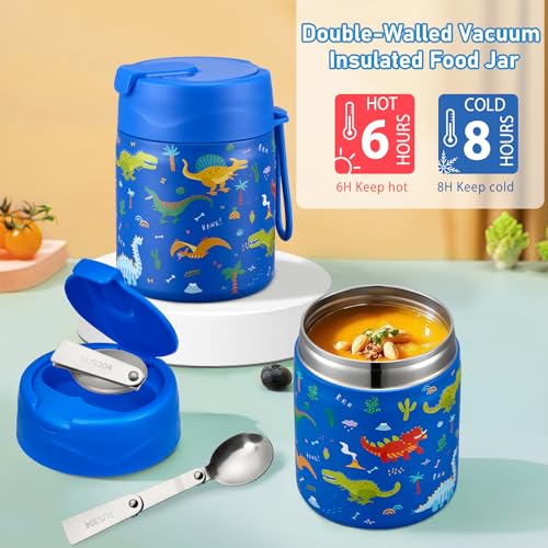Howeemo Bento Lunch Box for Kids with 17oz Soup Thermo,Insulated Tumbler Water Bottle and Insulated Lunch Bag,Leak-Proof 3 Compartment Lunch Food Container with with Ice Pack for Kids to School-Dinosaur - Image 3