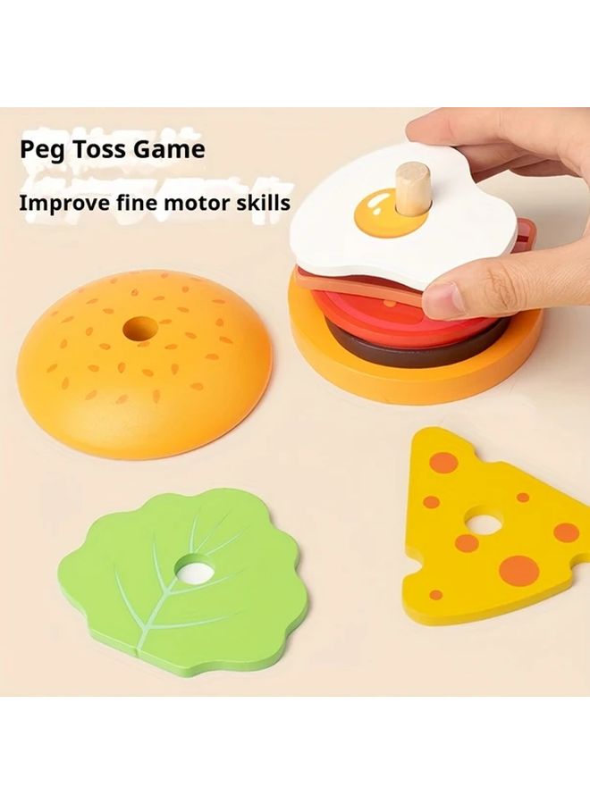 Wooden Sandwich Food Sorting Stacking Toy for Hand Eye Coordination Problem Solving - Image 5