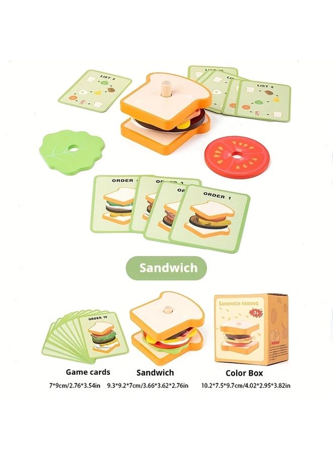 Wooden Sandwich Food Sorting Stacking Toy for Hand Eye Coordination Problem Solving - Image 4