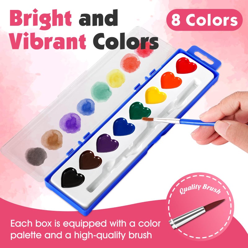 FUMILE 30 Pack Heart Watercolor Paint Set,8 Colors Washable Valentines Water Color Paint Set for Kids with Paintbrush,Watercolor Paint for Prizes Exchange Gifts,Valentine's Day Gifts,Party Favor,Classroom - Image 2