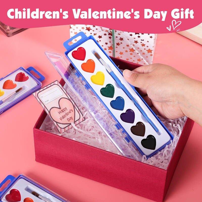 FUMILE 30 Pack Heart Watercolor Paint Set,8 Colors Washable Valentines Water Color Paint Set for Kids with Paintbrush,Watercolor Paint for Prizes Exchange Gifts,Valentine's Day Gifts,Party Favor,Classroom - Image 5