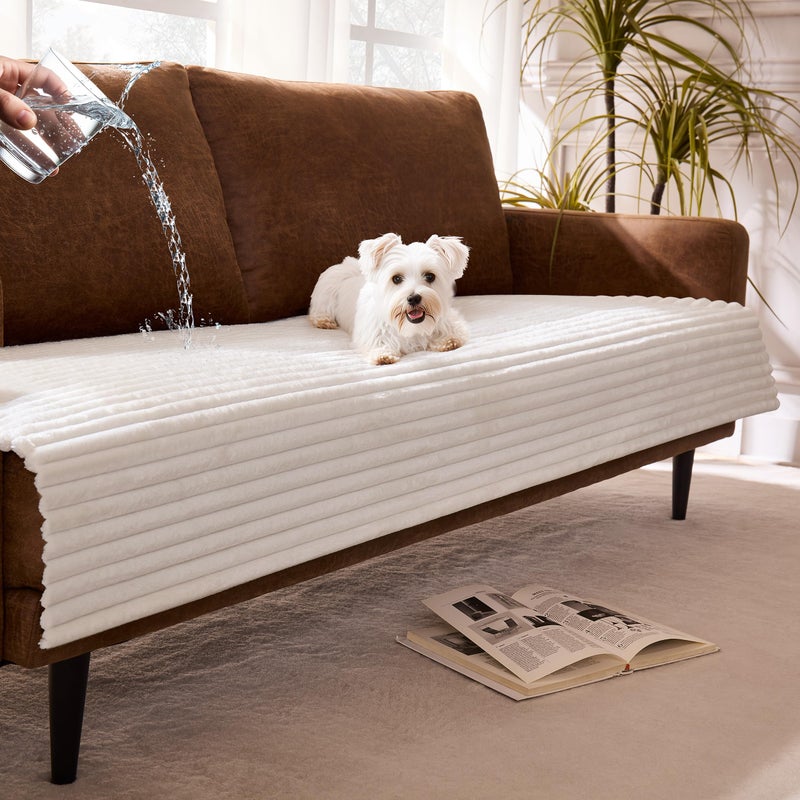 Meider Dual Non-Slip Couch Cover for Dogs Waterproof, Fuzzy Soft Pet Couch Covers for Sofa 3 Cushion, Pet Friendly Soft Dog Bed Covers Sofa Cover Washable (White, 33" x 75" 1 Pack) - Image 1