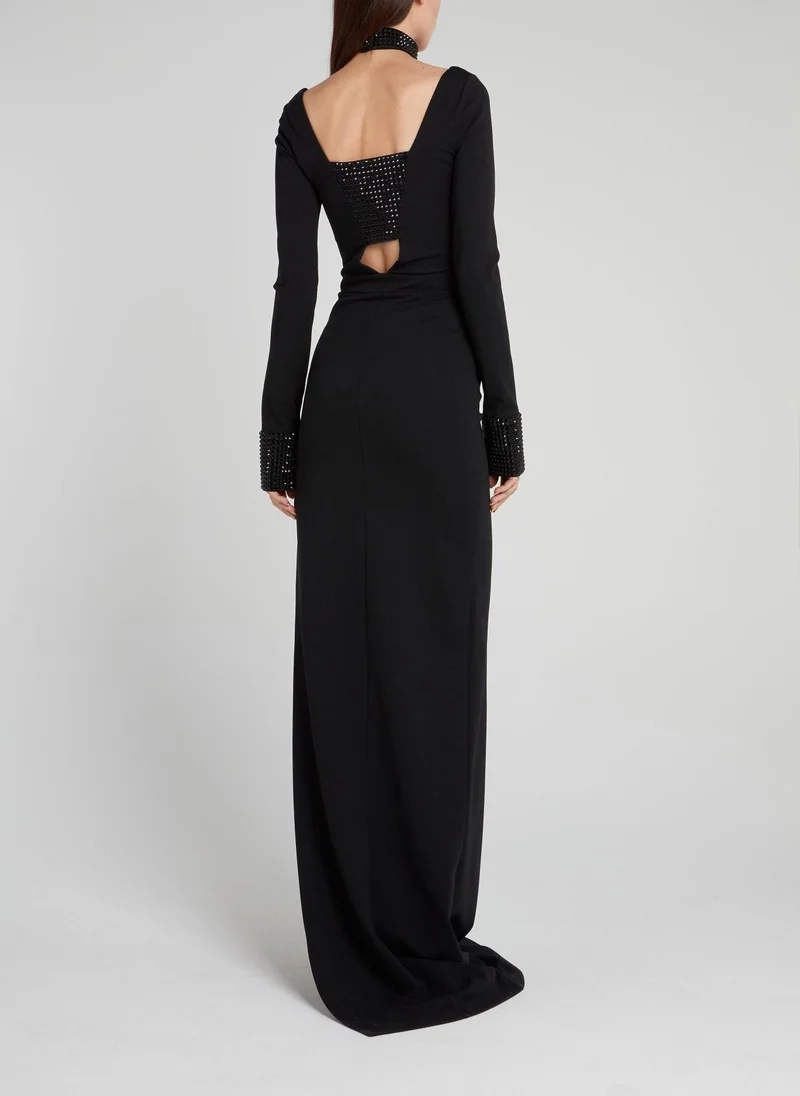 PHILIPP PLEIN Jessa Black Embellished Slit Dress