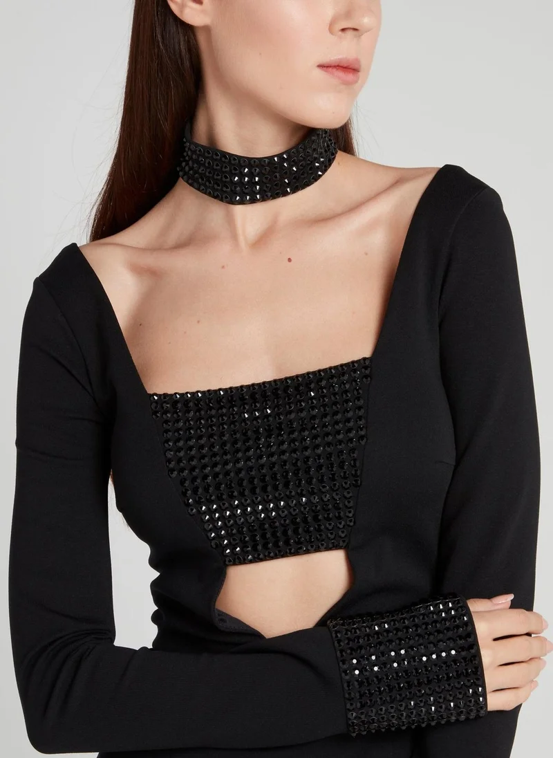 PHILIPP PLEIN Jessa Black Embellished Slit Dress