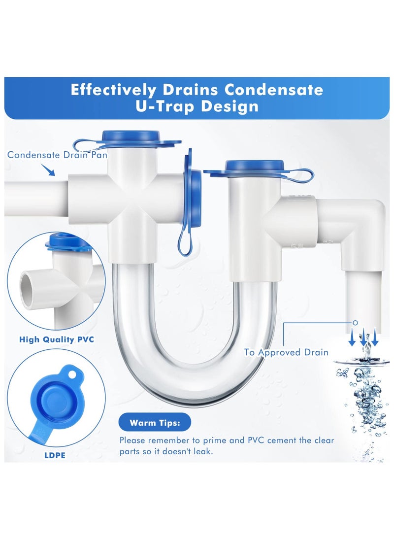 3/4 Inch Standard Clear Condensate Trap with Cleaning Brush, PVC Transparent U Trap With Easy Clean Ports, Essential Component for HVAC Systems Air Conditioner, Effectively Drains Condensate (1 Pack)  - Image 2
