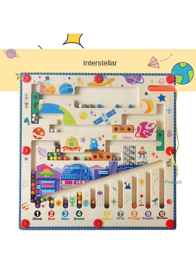 ULHYC Magnetic Color and Number Maze - Montessori Toys for 3+ Year Old - Wooden Color Matching Learning Counting Puzzle Board -Toddler Activities Fine Motor Skills Toys for Boys Girls Interstellar  - Image 1