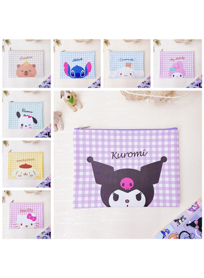 Cartoon Double Zipper Plaid File Bag Student Tutorial Bag Kuli Handbag Pu Leather Storage Bag
