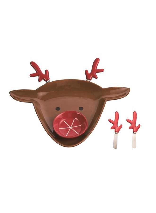 Transpac Y7786 Dolomite Reindeer Chip and Dip, Set of 4 - Image 1